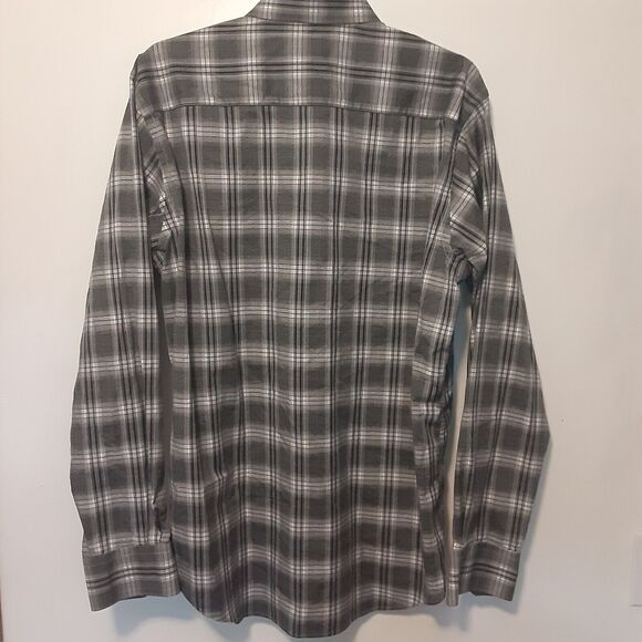 Bugatchi Classic Fit Adult Mens L Gray Plaid Long Sleeve Button Up Shirt - Picture 5 of 7